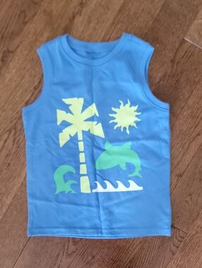 Garanimals Blue Tank Top with Neon Dolphin & Palm Print